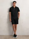 Reiss Black Textured Drawstring Shorts In Black