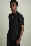 Reiss Black Textured Half-zip Polo Shirt