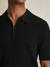 Reiss Textured Quarter Zip Polo Shirt In Black