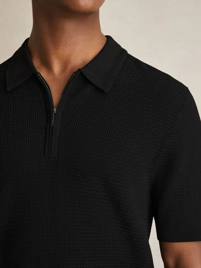 REISS BLACK TEXTURED HALF-ZIP POLO SHIRT