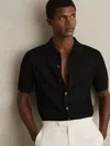 Reiss Black Textured Knit Button-through Shirt
