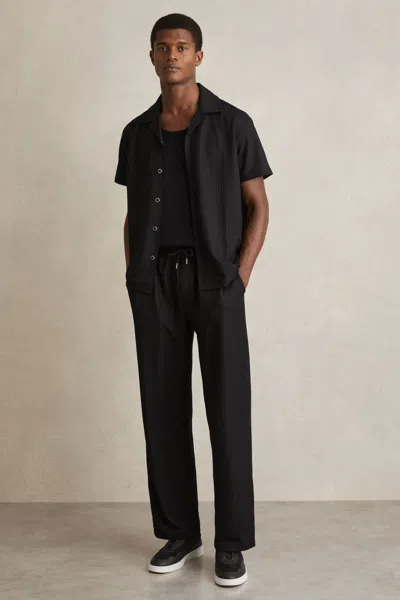Reiss Black Textured-knit Tapered Trousers