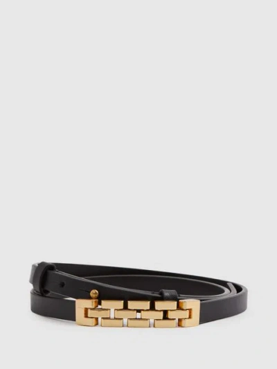 Reiss Black Thin Leather Chain Detail Belt