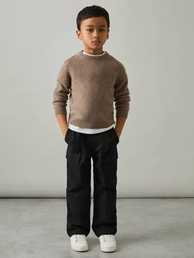 Reiss Black Todd 3-9 Yrs 100% Cotton Straight Leg Cargo Trousers