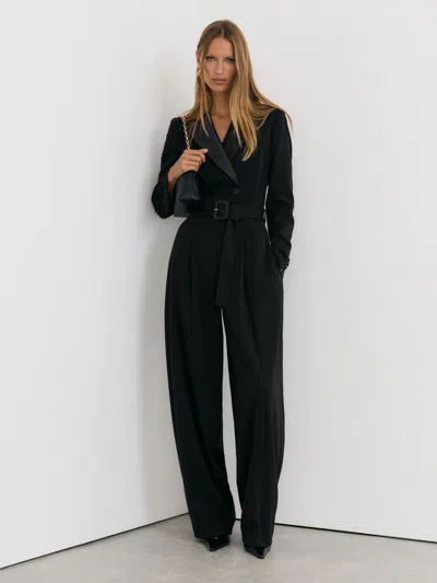 Reiss Black Tuxedo Wide-leg Belted Jumpsuit