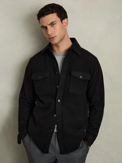 Reiss Black Twin-pocket Overshirt With Wool