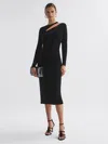 Reiss Black Velvet Cut-out Midi Dress In Black