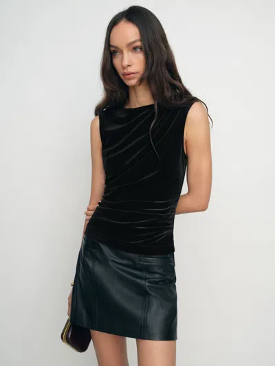 Reiss Black Velvet Drape Sleeveless Top