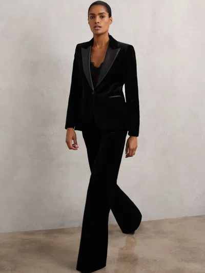 Reiss Black Velvet Flared Trousers