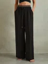 Reiss Fleur Waistband Detail Wide Leg Pant In Black