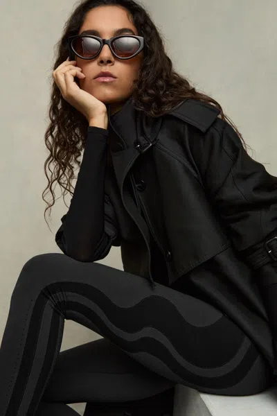 Reiss Black Wave-stripe High-rise Leggings