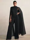 Reiss Black Wide-leg Cape Jumpsuit In Black