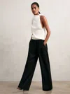 Reiss Black Wide-leg Contrast-waistband Trousers