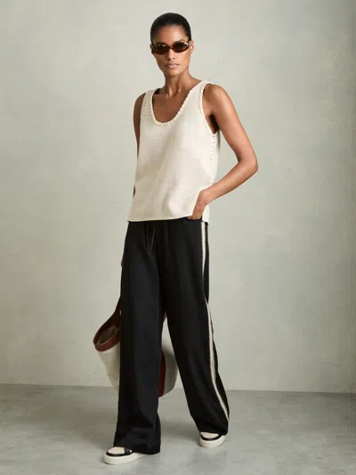 Reiss Black Wide-leg Embroidered Trousers