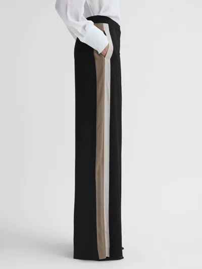 Reiss Black Wide Leg Side Stripe Trousers