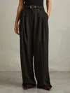 Reiss Black Wide Petite Belted Wide Leg Trousers