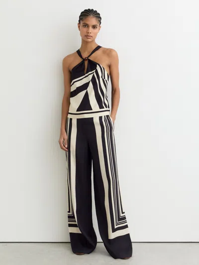 Reiss Black Wide-leg Scarf-print Trousers