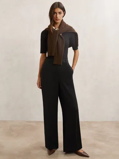 Reiss Black Wide-leg Tailored Trousers