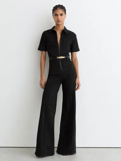 Reiss Black Wide-leg Zip-through Denim Jumpsuit