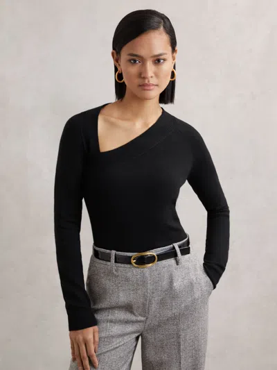 Reiss Black Wool-blend Asymmetric Knit Top