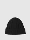 Reiss Black Wool-blend Chunky Rib-knit Beanie In Black