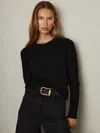 Reiss Black Wool Blend Crew Neck Jumper With Cashmere