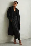 Reiss Black Wool Blend Double Breasted Blindseam Coat