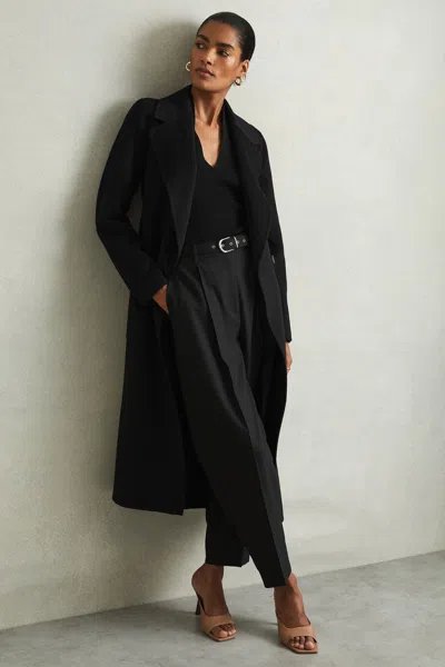 Reiss Black Wool Blend Double Breasted Blindseam Coat