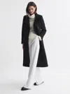 Reiss Black Wool Blend Double Breasted Long Coat In Black