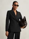 Reiss Black Wool Blend Double Breasted Suit Blazer