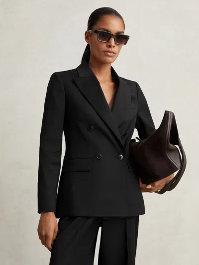 Reiss Black Wool Blend Double Breasted Suit Blazer