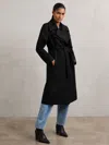 Reiss Black Wool-blend Double-lapel Belted Coat With Cashmere In Black