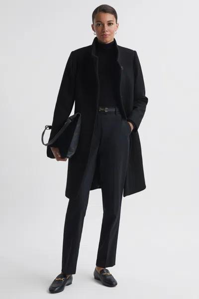 REISS BLACK WOOL BLEND MID-LENGTH COAT