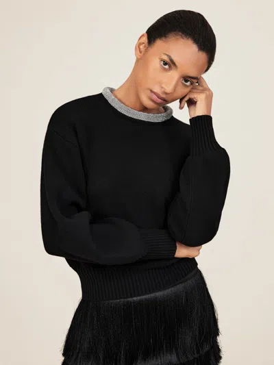Reiss Black Wool-blend Necklace-trim Jumper With Cashmere