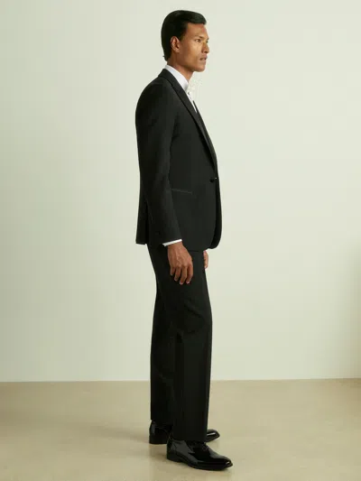 Reiss Black Wool-blend Regular-fit Tuxedo Trousers