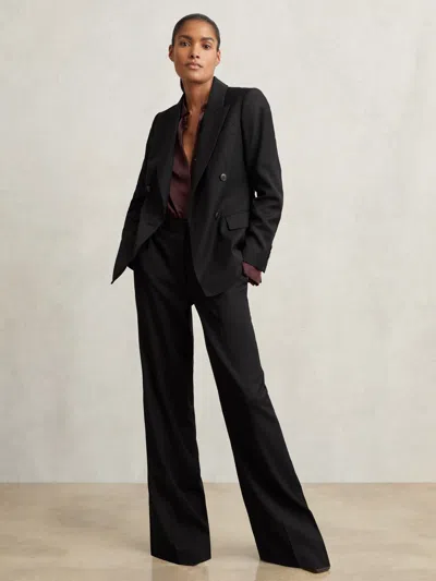 Reiss Black Wool-blend Wide-leg Suit Trousers