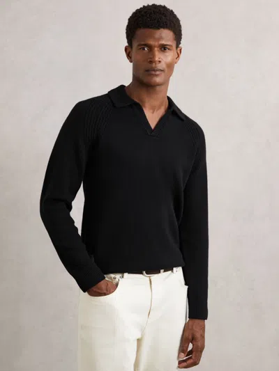 REISS REISS BLACK BANBURY WOOL-CASHMERE OPEN-COLLAR JUMPER