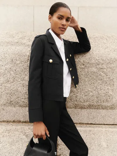 Reiss Black Wool Twin Pocket Cropped Jacket