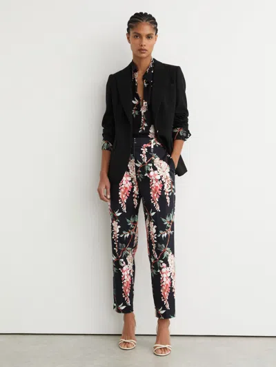 Reiss Black Wool-blend Textured Single-breasted Blazer