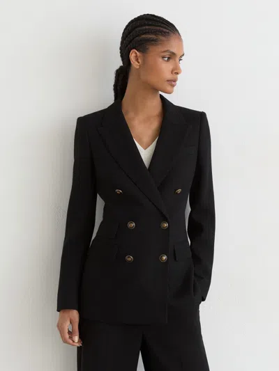 Reiss Black Wool-blend Twill Double-breasted Blazer