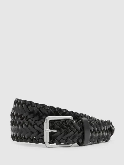 Reiss Black Woven Leather Belt