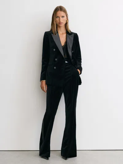 Reiss Black Wren Petite Velvet Double-breasted Tuxedo Blazer
