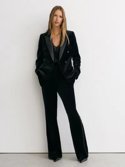 Reiss Black Wren Tall Velvet Flared Tuxedo Trousers