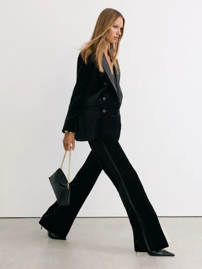 Reiss Black Wren Velvet Flared Tuxedo Trousers