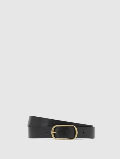 Reiss Black Zeke Leather Hinged-buckle Belt