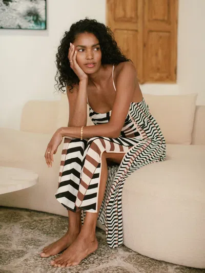 Reiss Black/brown Chevron-stripe Ruched Midi Dress