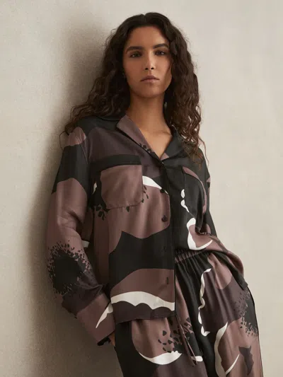 Reiss Black/brown Floral-print Long-sleeve Shirt In Multi