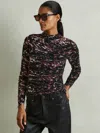 Reiss Tammy Printed Ruched Top In Multi
