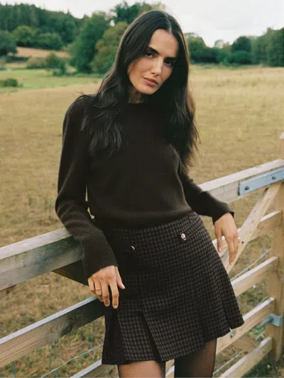 Reiss Black/brown Wool-blend Check Mini Skirt