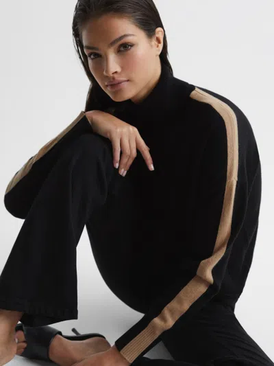 Reiss Black/camel Colourblock Knitted Roll Neck Jumper